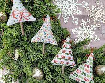 Counted Cross Stitch Pattern, Festive Mini Trees, Christmas Decor, Pillow Ornaments, Hello From Liz Mathews, PATTERN ONLY