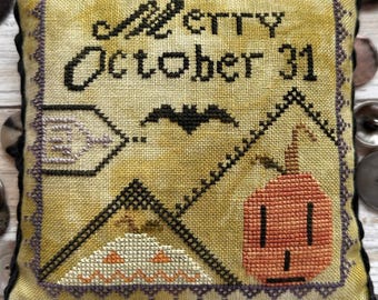 PRE-Order, Counted Cross Stitch Pattern, Merry October, Pincushion, Halloween Decor, Bat, Jacks, Love in Stitches, Lucy Beam, PATTERN ONLY
