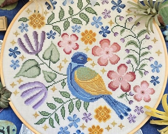 PRE-Order, Counted Cross Stitch Pattern, Secret Garden, Flower Motifs, Spring Decor, Bluebird, Hello From Liz Mathews, PATTERN ONLY