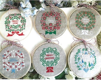 Counted Cross Stitch Pattern, Ghirlande di Natale, Christmas Wreaths, Christmas Ornaments, Pillow Ornament, Cuore e Batticuore, PATTERN ONLY