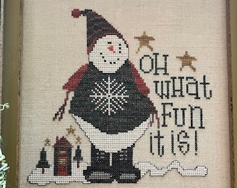 Counted Cross Stitch Pattern, Oh What Fun, Pillow Ornament, Bowl Filler, Winter Decor, Snow, Amy Bruecken Designs, PATTERN ONLY