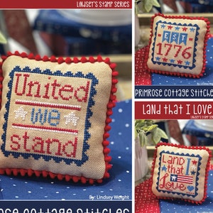 Counted Cross Stitch Pattern, Patriotic Stamps, United We Stand, Land That I Love, 1776,  Primrose Cottage Stitches, PATTERN ONLY