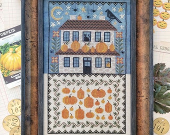 Counted Cross Stitch, The Pumpkin House, Autumn Decor, Pumpkin Patch, Crows, Moon, Stars, Hello From Liz Mathews, PATTERN ONLY