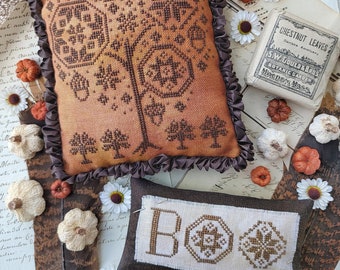 Cross Stitch Pattern, October Quakers, Halloween Decor, Acorns, Quaker Motifs, Pillow, Liz Mathews, Hello From Liz, PATTERN ONLY