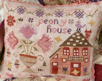 Counted Cross Stitch Pattern, Peony House, Wisteria Lane, Pinkeep, Ornament, Pansy Patch Quilts and Stitchery, PATTERN ONLY