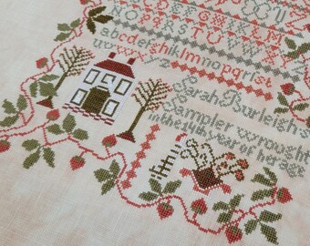 Counted Cross Stitch, Sarah Burleigh's Sampler, Antique Reproduction Sampler, Alphabet, Crown, Thread Milk Designs, PATTERN ONLY