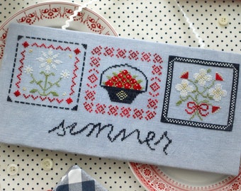 Counted Cross Stitch Pattern, Summer Tribute, Summer Decor, Cottage Sampler, Strawberries, October House Fiber Arts, PATTERN ONLY