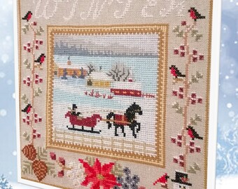 Counted Cross Stitch Pattern, Winter,  Winter Decor, Horse, Sleigh, Countryside Scene, Birds, Twin Peak Primitives, PATTERN ONLY