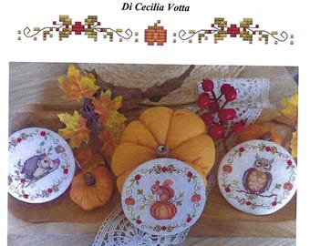 Counted Cross Stitch Pattern, Decori tris autunno, Autumn Decor, Woodland Animal Ornaments, Bowl Fillers, Serenita di Campagna, PATTERN ONLY