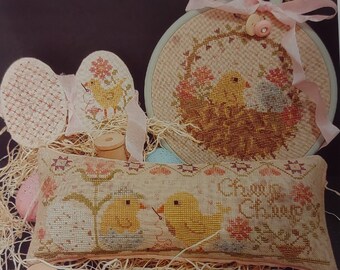 Counted Cross Stitch Pattern, Spring Chicks, Spring Decor, Pillow Ornament, Needlebook, Easter, Nest, Quaint Rose Needlearts, PATTERN ONLY