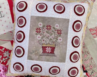 Counted Cross Stitch Pattern, Penny Basket, Pinkeep, Pillow Ornament, Flowers, Pansy Patch Quilts and Stitchery, PATTERN ONLY