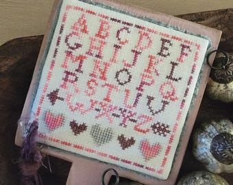 Counted Cross Stitch Pattern, Holiday Hornbook: Valentine's Day, Alphabet Sampler, Pillow Ornament, Thread Milk Design, PATTERN ONLY