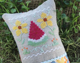 Counted Cross Stitch Pattern, Little Summer Fling, August, Watermelon, Flowers, Summer Decor, Inspirational, Luhu Stitches, PATTERN ONLY