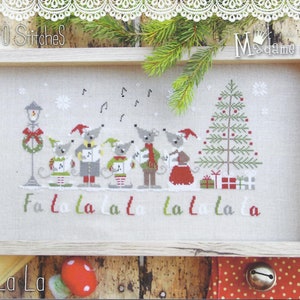 Counted Cross Stitch Pattern, Fa La La, Christmas Decor, Mice, Carolers, Christmas Tree, Lamp Post, Presents, Madame Chantilly, PATTERN ONLY