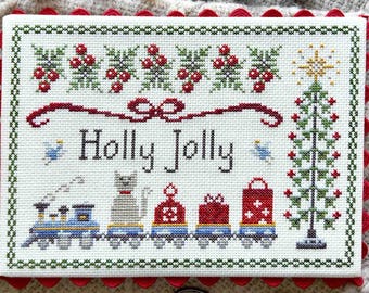 Counted Cross Stitch Pattern, Holly Jolly, Christmas Decor, Pillow Ornament, Bowl Filler, Train, Motifs, December Stitches, PATTERN ONLY