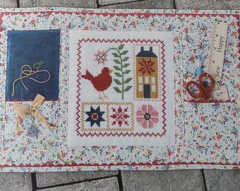 Counted Cross Stitch, Take-Along Stitcher's Mat, Spring Decor, Flower Motifs, Cardinal, House Motif, Under the Garden Moon, PATTERN ONLY