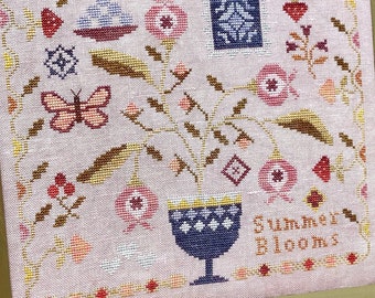 Counted Cross Stitch, Summer Blooms, Summer Decor, Flower Motifs, Butterfly, Emily Pengelly, Blueberry Ridge Design, PATTERN ONLY