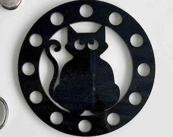 Cat Thread Keep, Black Cat, Floss Organizers, Black Pearl Acrylic, 12 Hole Thread Keep, Embroidery Tool, December Stitches, Willoughby Ann