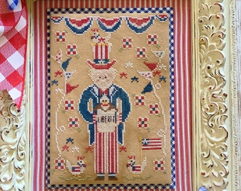 Counted Cross Stitch Pattern, Sam & Liberty, Uncle Sam, Americana, Americana, Chickens, Flag, Stitching Housewives, PATTERN ONLY