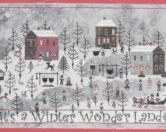 Counted Cross Stitch Pattern, Winter at Sugar Hill, Winter Snow Scene, Christmas Decor, Ice Skaters, Praiseworthy Stitches, PATTERN ONLY