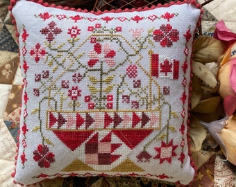 Counted Cross Stitch Pattern, Betsy’s Patriotic Basket, Canada Day, Pillow Ornament, Flowers, Pansy Patch Quilts and Stitchery, PATTERN ONLY