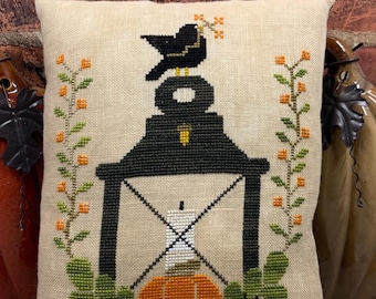 Counted Cross Stitch Pattern, Autumn Light, Pillow Ornament, Bowl Filler, Autumn Decor, Crow, Candle, Needle Bling Designs, PATTERN ONLY