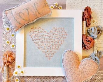 Counted Cross Stitch Pattern, You've Got the Love, Pillow Ornaments, Bowl Fillers, Hearts, Hello From Liz Mathews, PATTERN ONLY