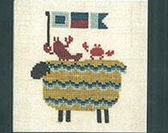 Counted Cross Stitch Pattern, Summer Ewe, Pillow Ornament, Sheep, Country Chic, Bowl Filler, Summer Decor, Crab, Bent Creek, PATTERN ONLY