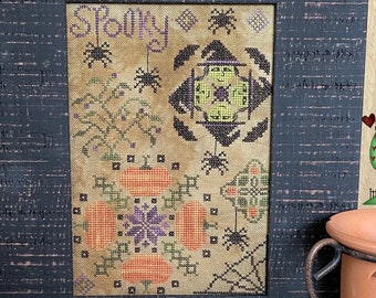 Counted Cross Stitch Pattern, Spooky Quaker, Halloween Decor, Quaker Motifs, Spiders, From the Heart Needleart, PATTERN ONLY