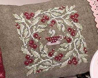 Counted Cross Stitch Pattern, Teaberry Tile, Pillow Ornament, Pinkeep, Bowl Filler, Teacup, Flowers, Tracy Horner, Ink Circles, PATTERN ONLY