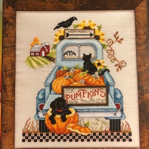 Counted Cross Stitch Pattern, Down Home Harvest, Fall Pumpkins, Pick-Up Truck, Black Cat, Autumn Decor, Crow, Stoney Creek, PATTERN ONLY image 1