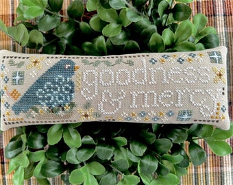 Counted Cross Stitch Pattern, Goodness & Mercy, Bluebird, Springtime Pattern,  Spring Decor, Sweet Wing Studio, PATTERN ONLY