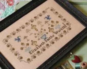 Counted Cross Stitch, Bluebird of Happiness, Elizabeth Smiths Work 1821, Reproduction Sampler, 1897 Schoolhouse Samplers, PATTERN ONLY