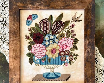 Counted Cross Stitch Pattern, From Velvet to Linen, Reproduction Theorem, Flower Bouquet, Butterfly, Kathy Barrick, PATTERN ONLY