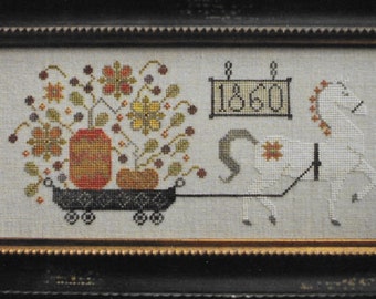 Counted Cross Stitch Pattern, Harvest Delivery, Fall Decor, Pumpkins, Primitive Decor, White Horse, Plum Street Samplers, Pattern Only