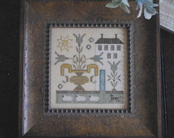 Counted Cross Stitch Pattern, Sampler House I, Primitive Decor, Flower Urn, Sheep, Rustic Decor, Plum Street Samplers, PATTERN ONLY