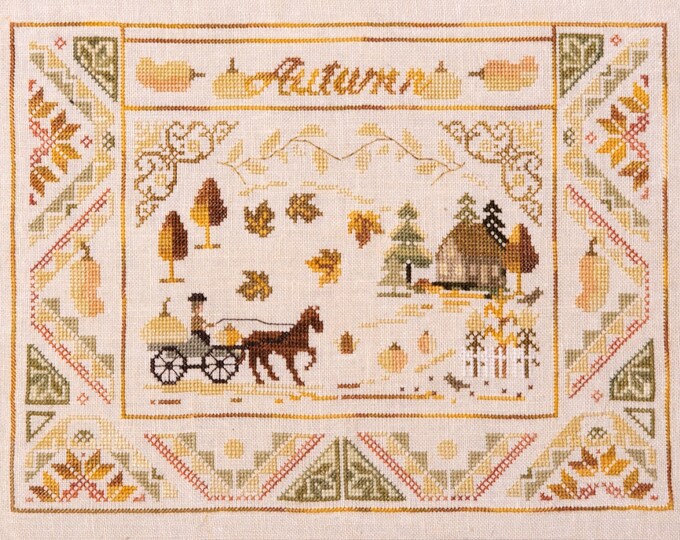 Counted Cross Stitch Pattern, Autumn Wind, Autumn Motifs, Quaker Style ...