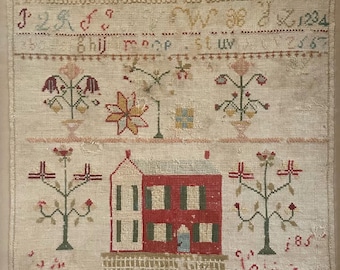 Counted Cross Stitch Pattern, 1857 Quilt Block Sampler, Alphabet Sampler, Saltbox House, From the Heart Needleart, PATTERN ONLY