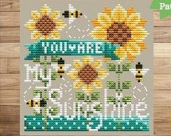 Counted Cross Stitch, My Sunshine, Home Decor, Sunflowers, Bees, Summer Decor, Pillow Ornament, Shannon Christine Designs, PATTERN ONLY