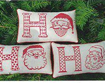 Counted Cross Stitch Pattern, Ho Ho Ho, Christmas Decor, Santa Pillow Ornaments, Running with Needles & Scissors, PATTERN ONLY