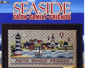 Counted Cross Stitch Pattern, Seaside, Faith, Family, Friends, Summer Decor, Beach Village, Sailboat, Lighthouse, Stoney Creek, PATTERN ONLY