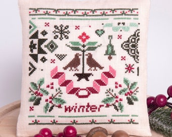 Counted Cross Stitch Pattern, The Holly Quaker, Christmas Sampler, Pillow Ornament, Bowl Filler, Samplers and Primitives, PATTERN ONLY