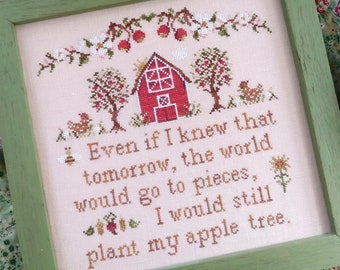 Counted Cross Stitch Pattern, My Apple Tree, Inspirational Sampler, Hens, Vegetables, Farmyard Decor, Mojo Stitches, PATTERN ONLY