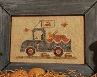Cross Stitch Pattern, Hippity Hoppity Truck, Spring Decor, Rabbits, Birds, Carrot, Easter, Pick-Up Truck, Homespun Elegance, PATTERN ONLY