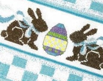 Counted Cross Stitch Pattern, April, Chocolate Bunnies, Seasonal Towels of the Month, Easter Decor, Colored Egg, Stoney Creek, PATTERN ONLY