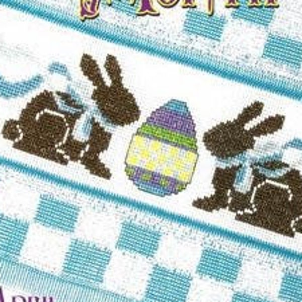 Counted Cross Stitch Pattern, April, Chocolate Bunnies, Seasonal Towels of the Month, Easter Decor, Colored Egg, Stoney Creek, PATTERN ONLY
