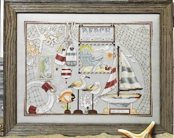 Counted Cross Stitch Pattern, Beach Bounty, Summer Decor, Starfish, Sea Horse, Sea Gulls, Sailboat, Sand Dollar, Stoney Creek, PATTERN ONLY