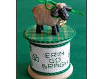 Counted Cross Stitch Pattern KIT, Erin From Eire, Shamrock Sheep, Wooden Spool, Linen, Charm, Ribbon, Faithwurks Design, KIT ONLY