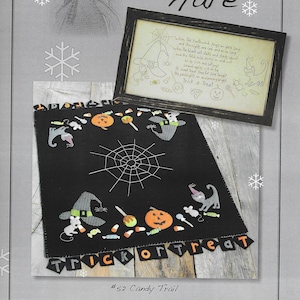 Wool Applique Pattern, Candy Trail, Wool Candlemat, Table Runner, Stitchery, Halloween, Autumn Decor, Pumpkins, Nutmeg Hare, PATTERN ONLY