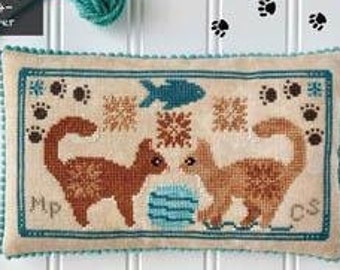 Counted Cross Stitch Pattern, Playful Cats, Friendship Series, Fish, Pillow Ornament, Bowl Filler, Luminous Fiber Arts, PATTERN ONLY